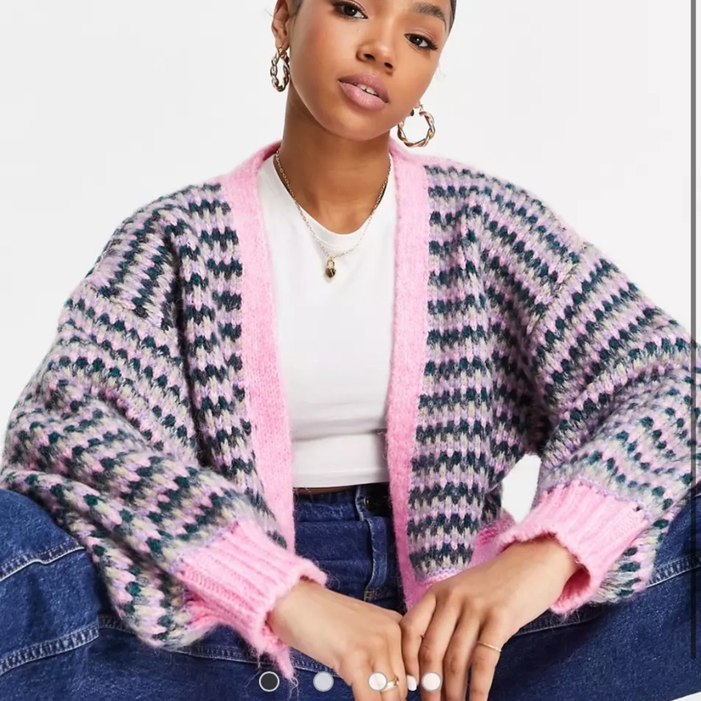 NWOT Women’s Topshop Knitted Stitchy Colorful Cardi in Pink Size Small ASOS